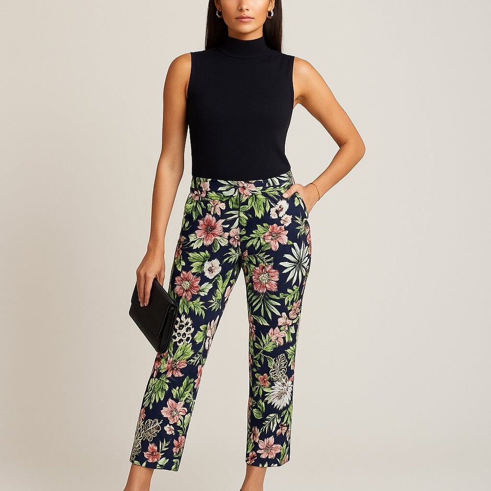 *Raffaello Rossi Dora Cropped Floral & Animal Print Straight Leg Pants